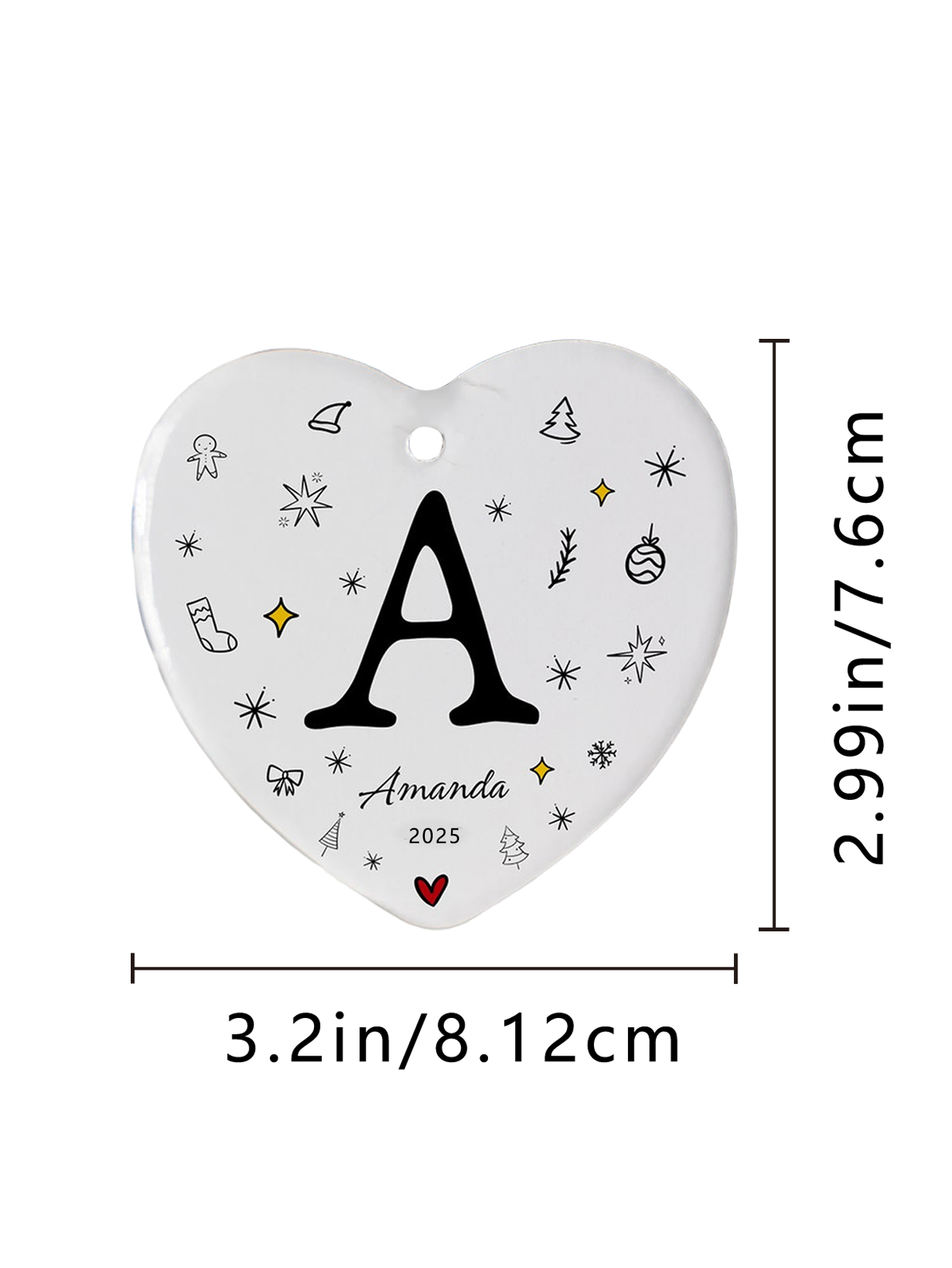 Custom Heart Letter Christmas Ornament